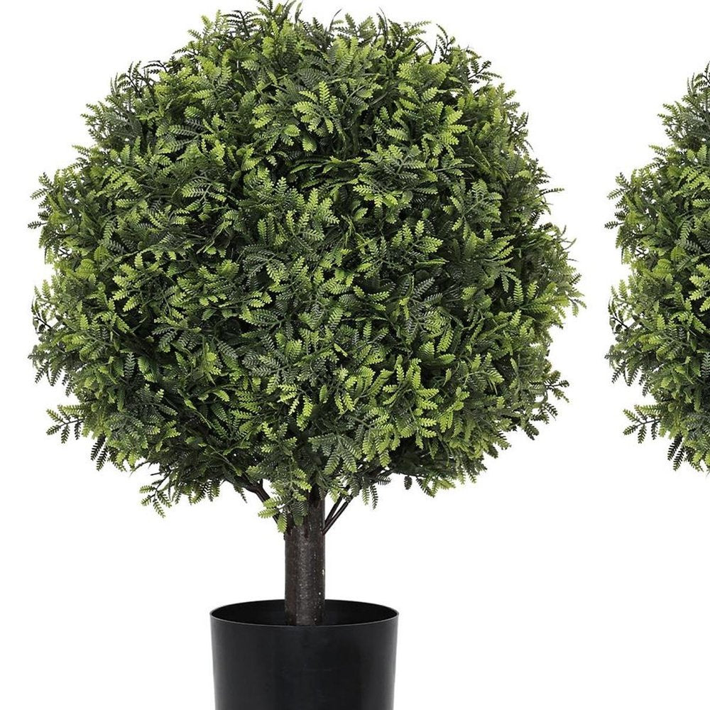 Set of Two 22" Green Artificial Boxwood Tree In Round Black Pot
