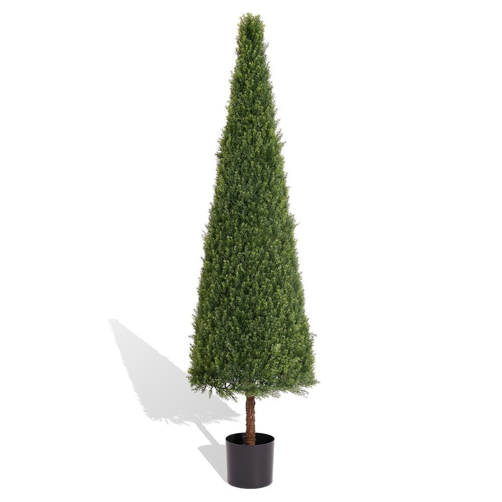 72" Green Artificial Cedar Tree In Round Black Planter