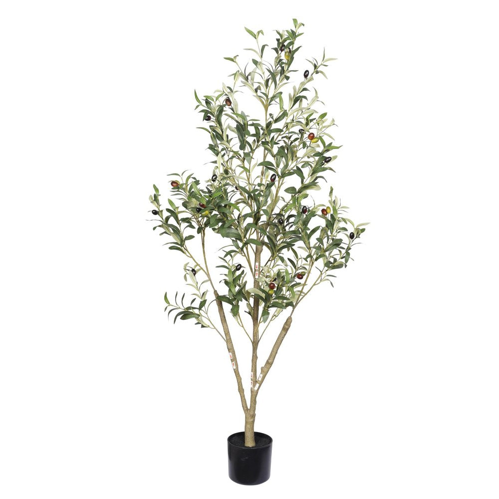 60" Green Artificial Olive Tree In Round Black Pot