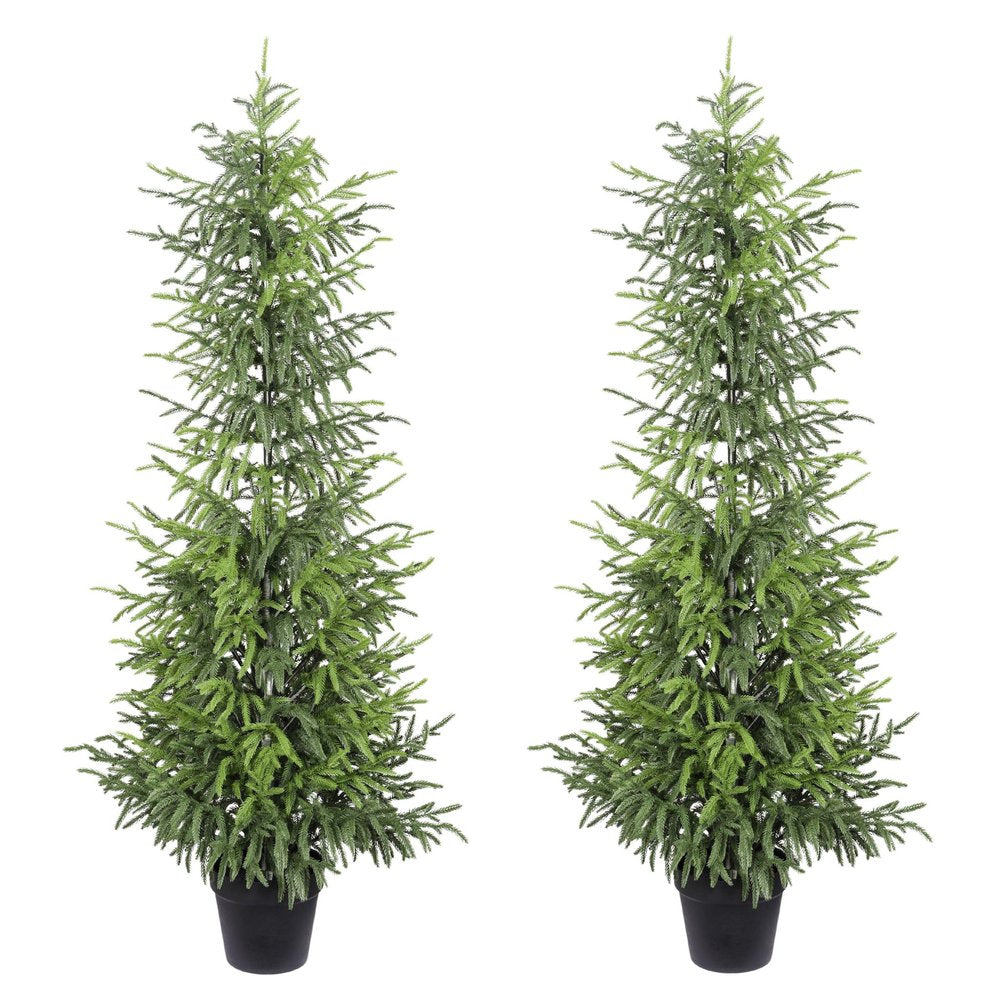Set of Two 48" Green Artificial Pine Tree In Round Black Pot