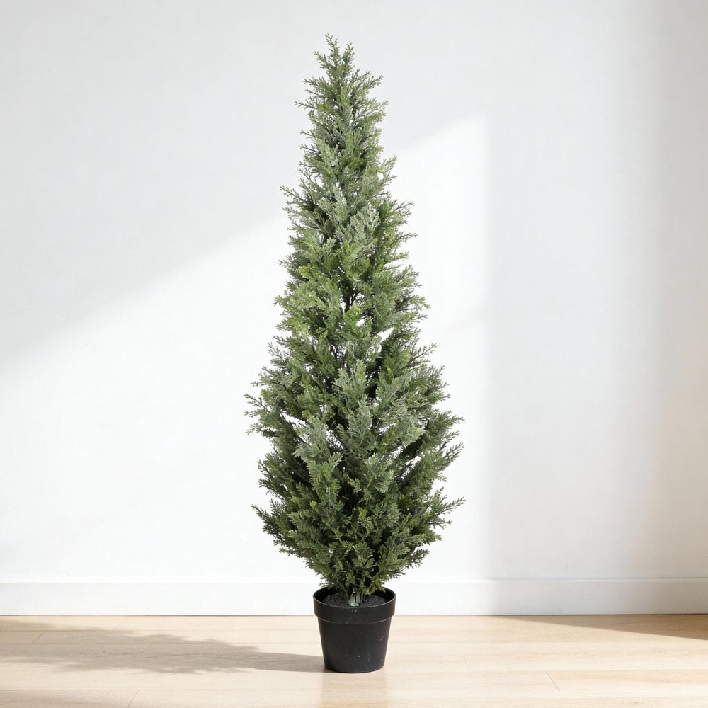 60" Green Artificial Cypress Tree In Round Black Pot