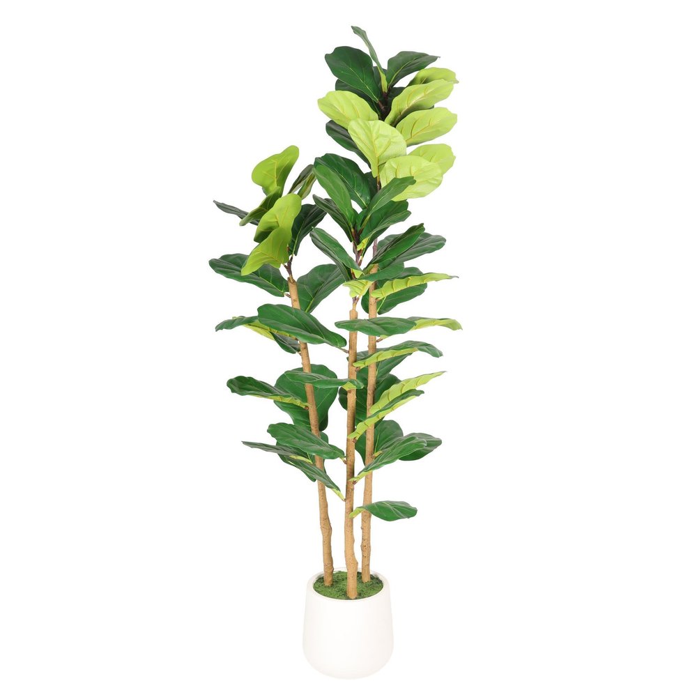62" Green Artificial Fiddle Leaf Tree In Round White Pot