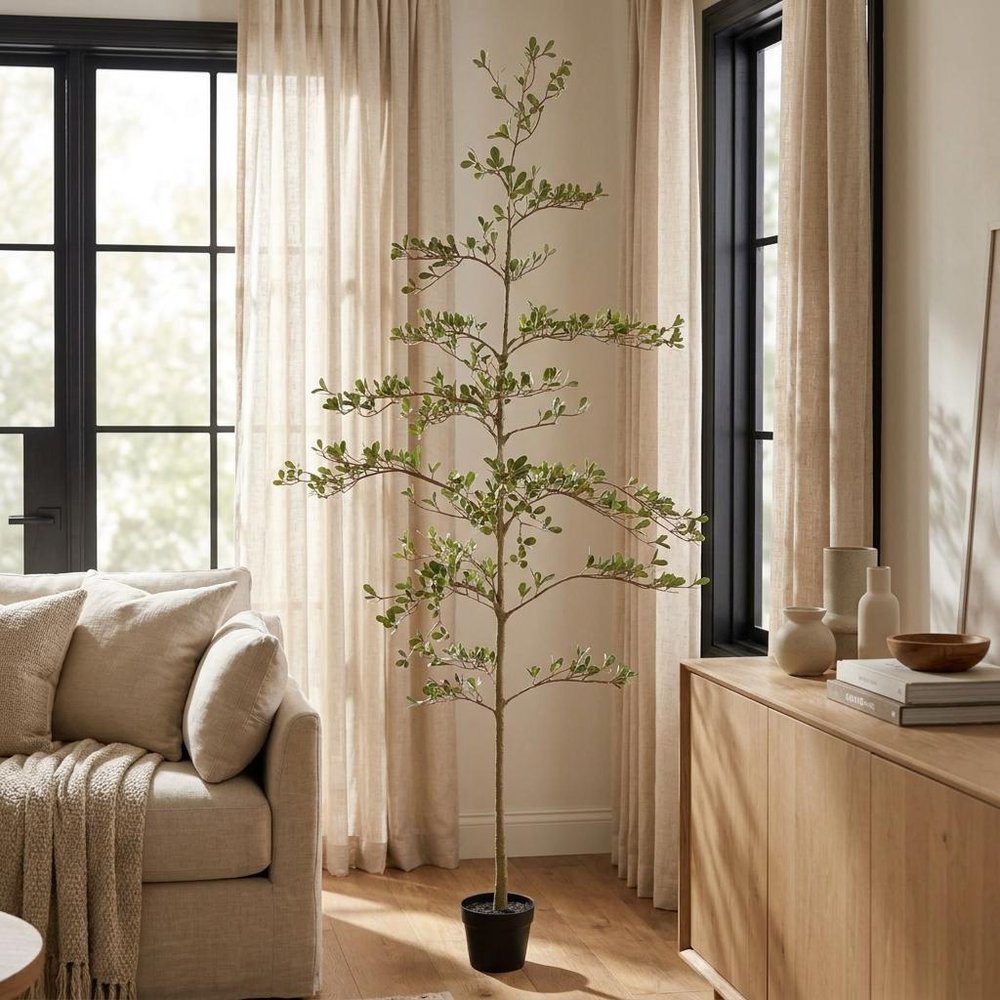 72" Green Artificial Olive Tree In Round Black Pot