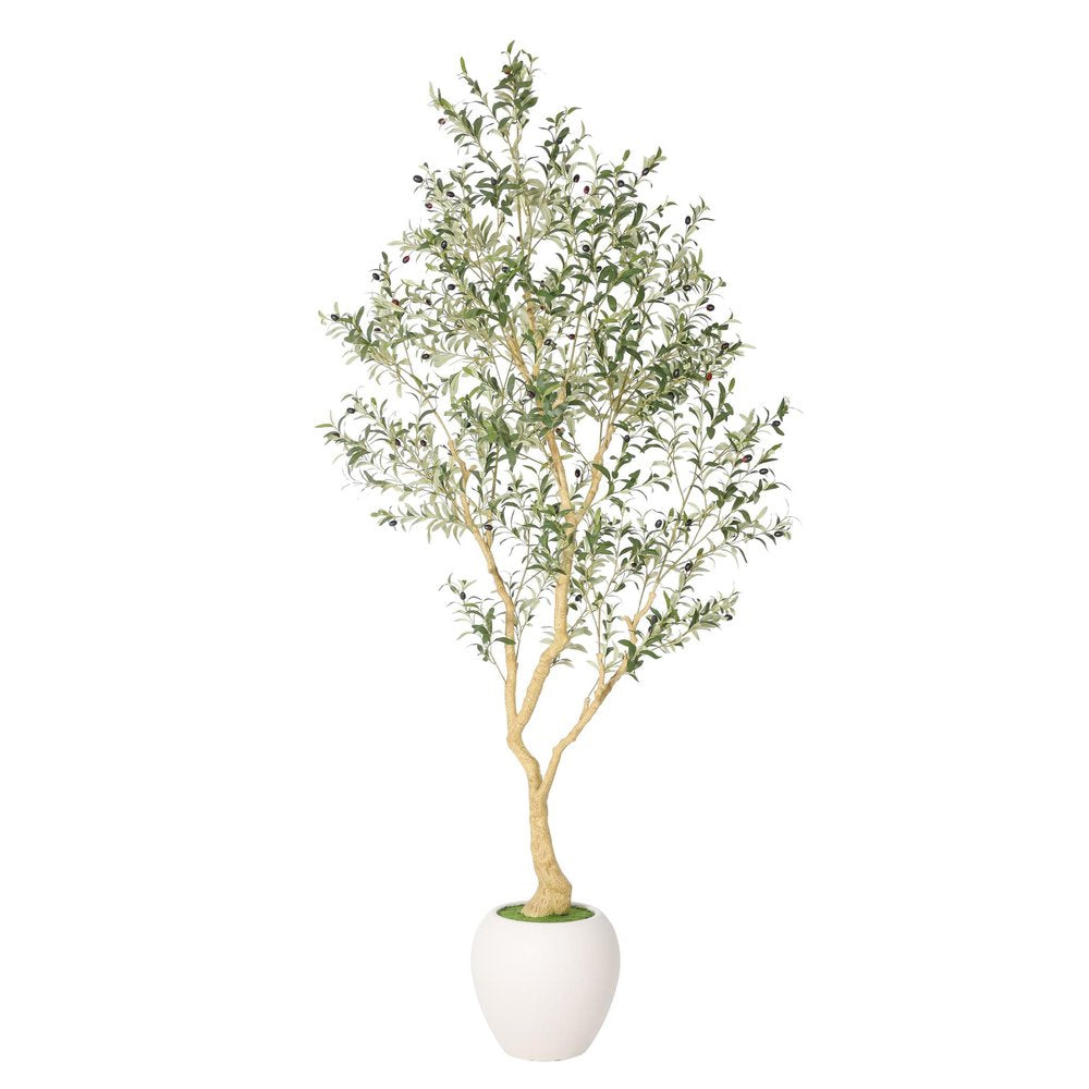 98" Green Artificial Olive Tree In Round White Pot