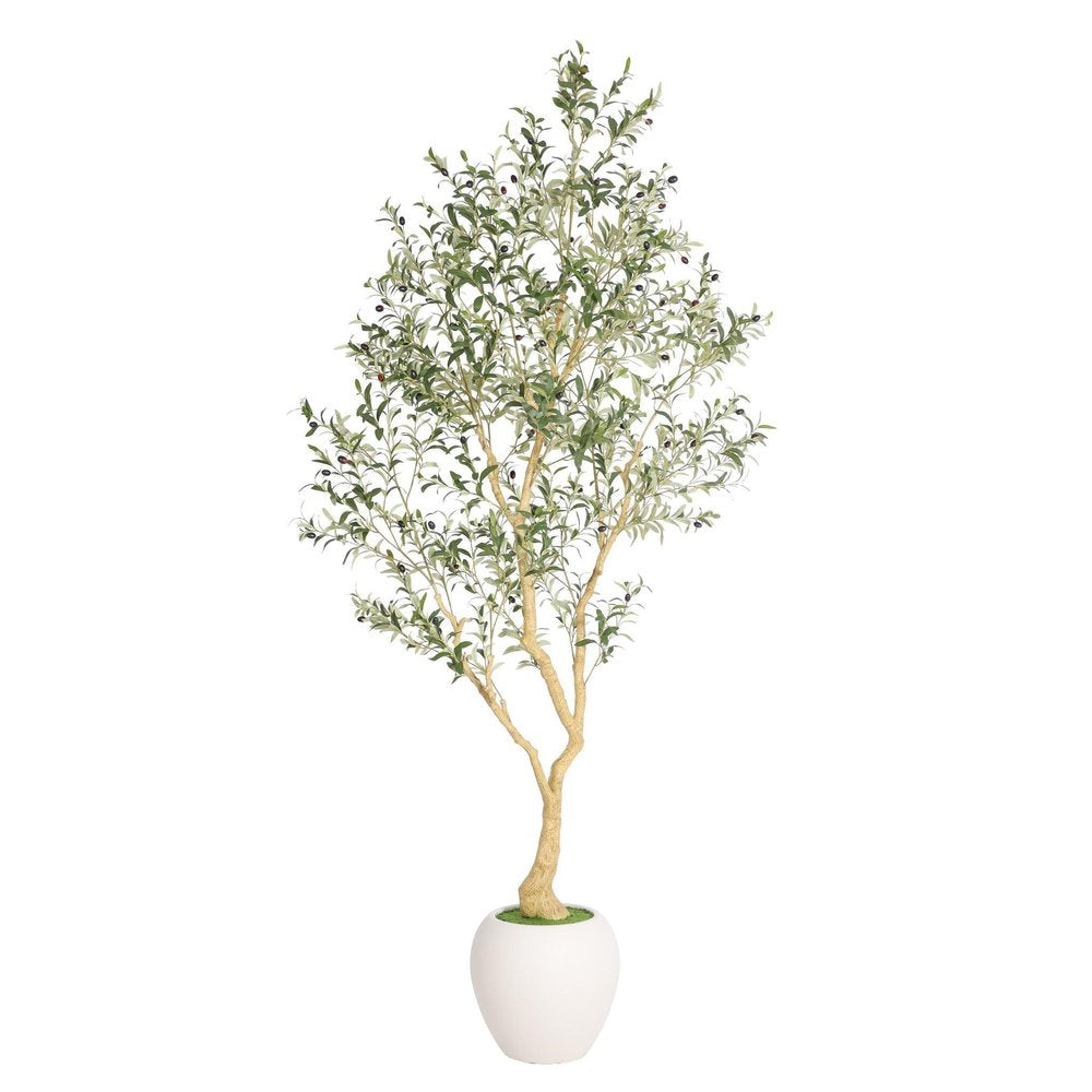 98" Green Artificial Olive Tree In Round White Pot