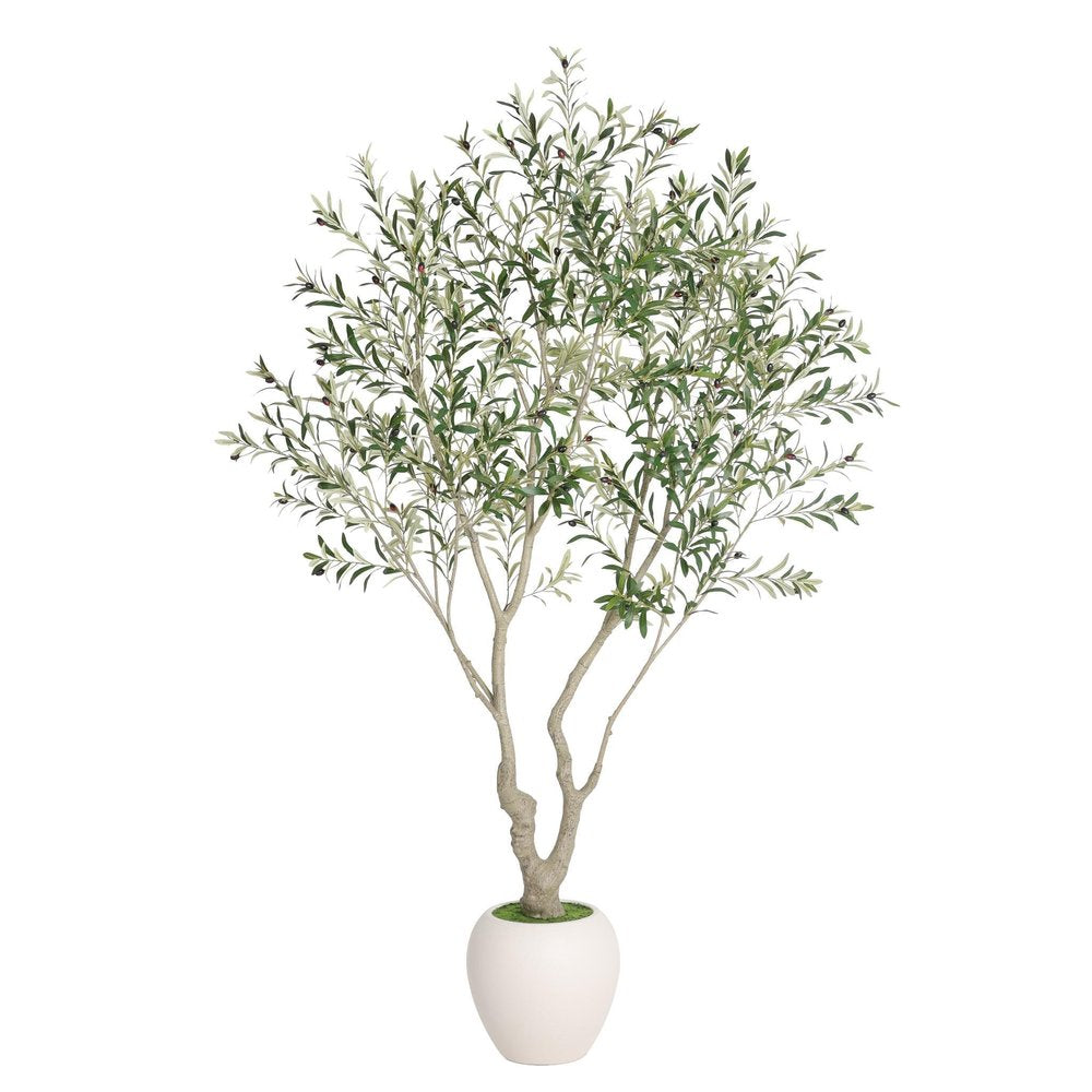 96" Green Artificial Olive Tree In Round White Pot