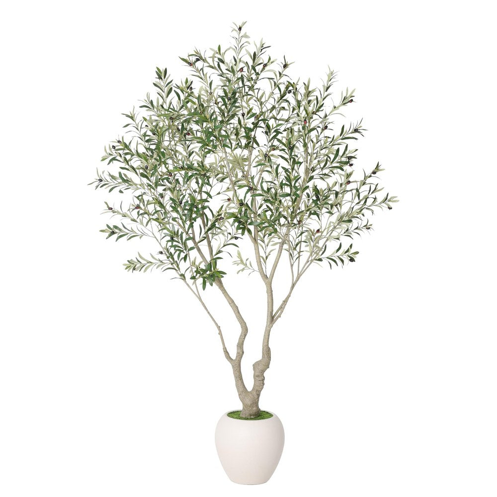 96" Green Artificial Olive Tree In Round White Pot