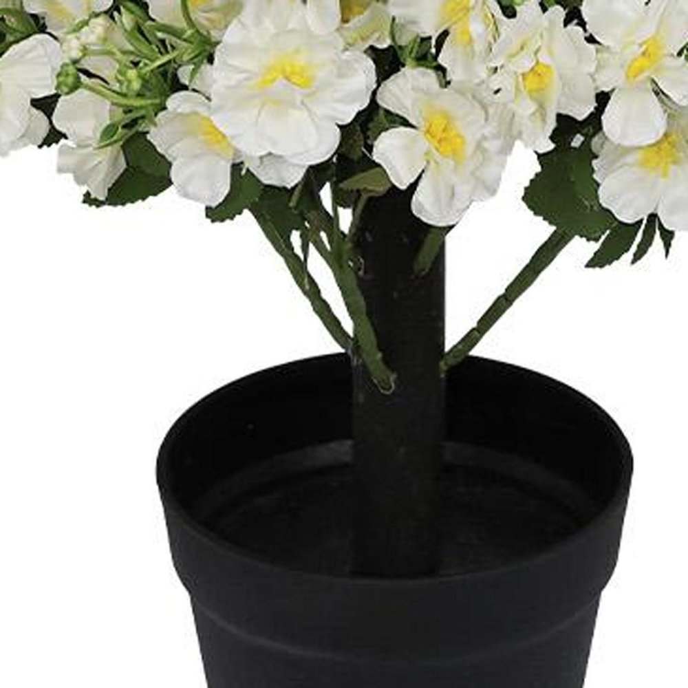 Set of Two 24" White Artificial Flowering Tree In Round Black Pot