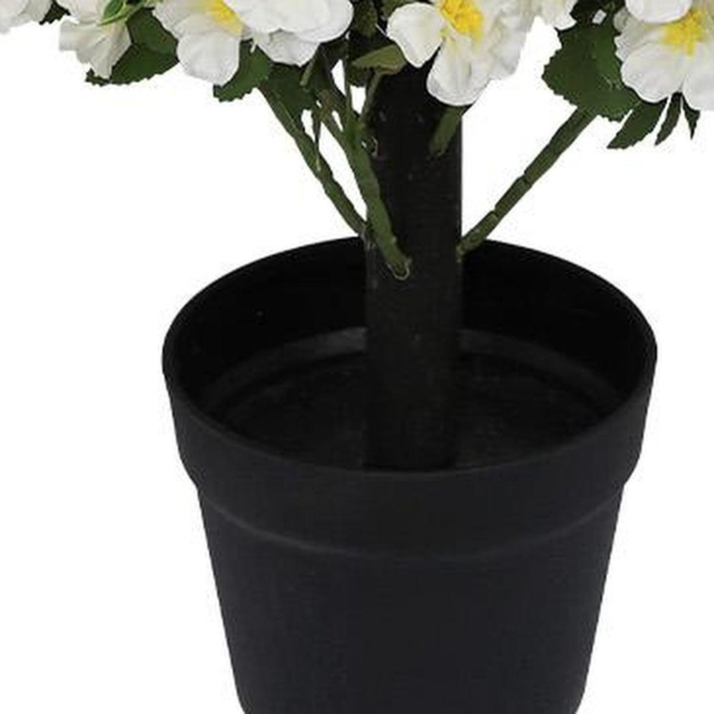 Set of Two 24" White Artificial Flowering Tree In Round Black Pot
