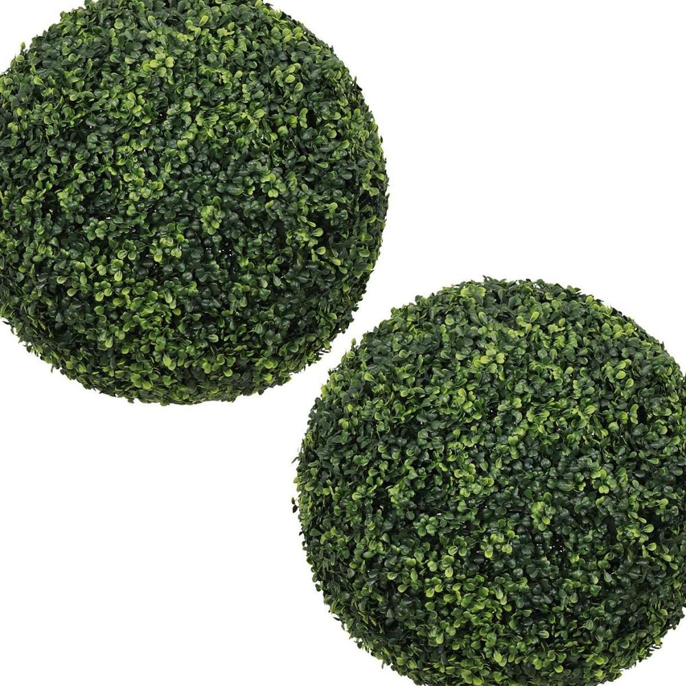 Set of Two 19" Dark Green Artificial Boxwood Tree