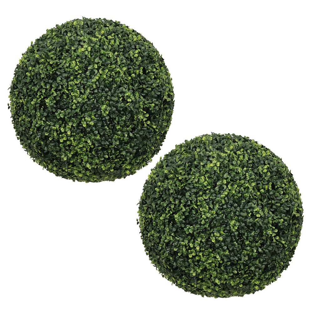Set of Two 19" Dark Green Artificial Boxwood Tree
