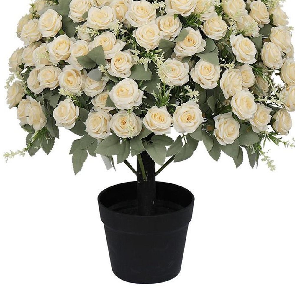 Set of Two 24" White Artificial Flowering Tree In Round Black Pot