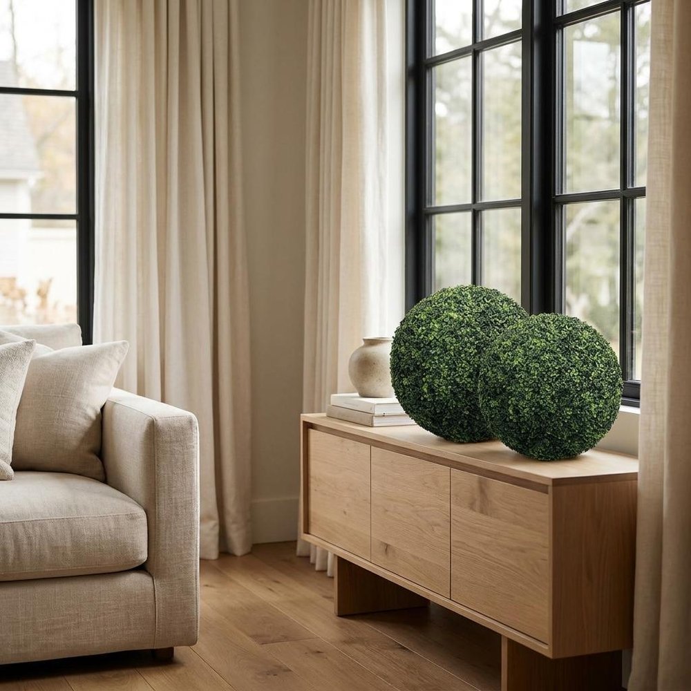 Set of Two 22" Dark Green Artificial Boxwood Tree