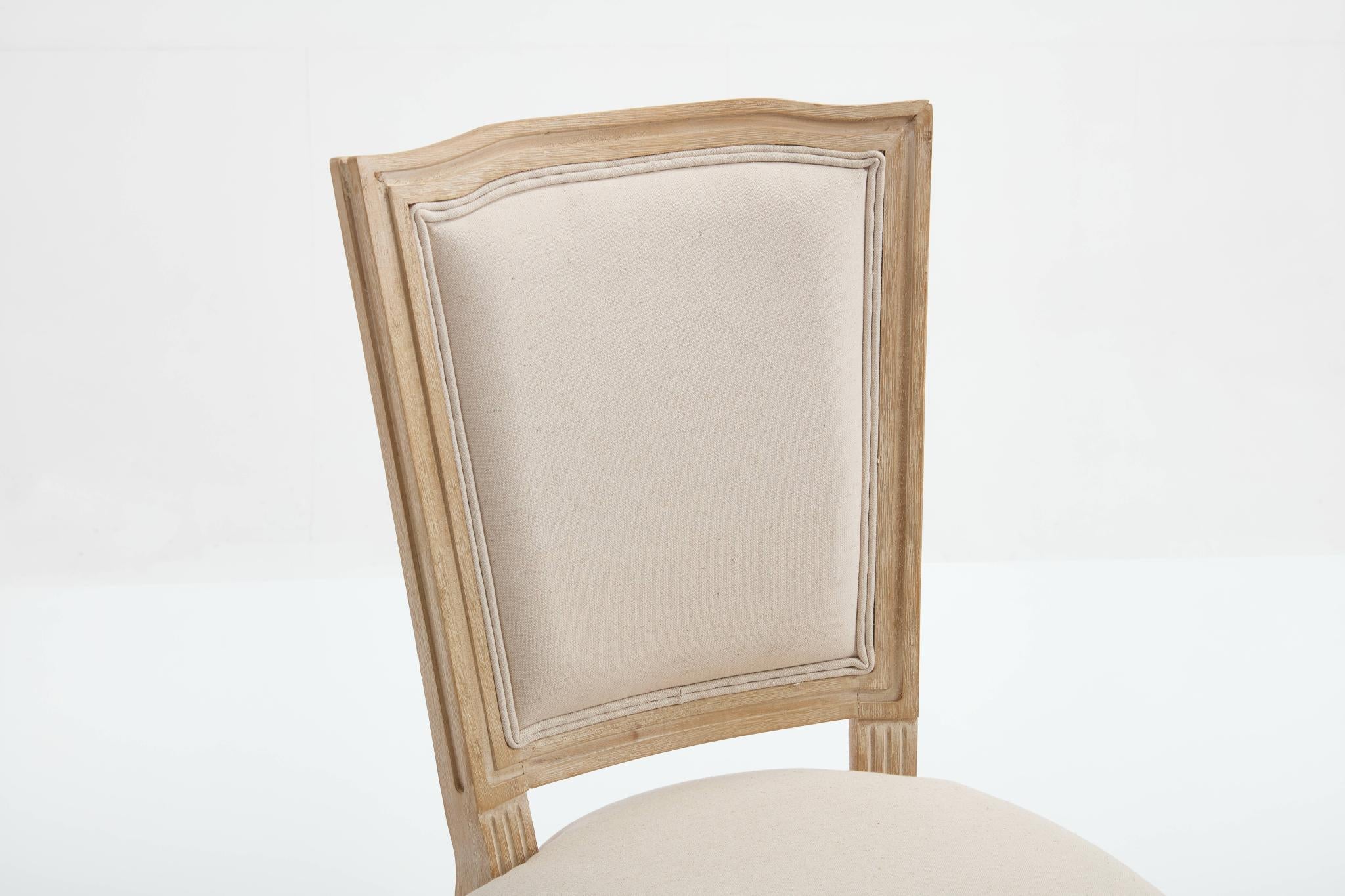Set of Two Beige And Natural Linen And Solid Wood Dining Side Chairs