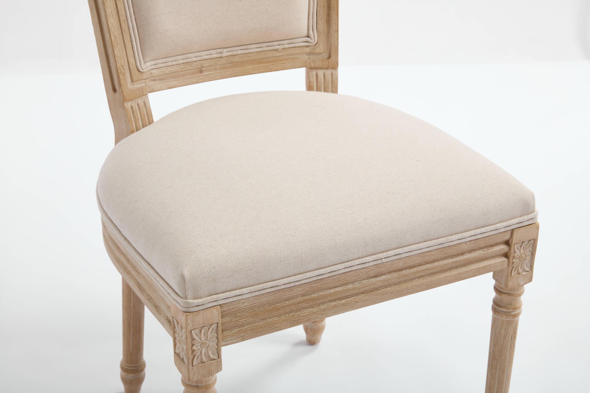 Set of Two Beige And Natural Linen And Solid Wood Dining Side Chairs