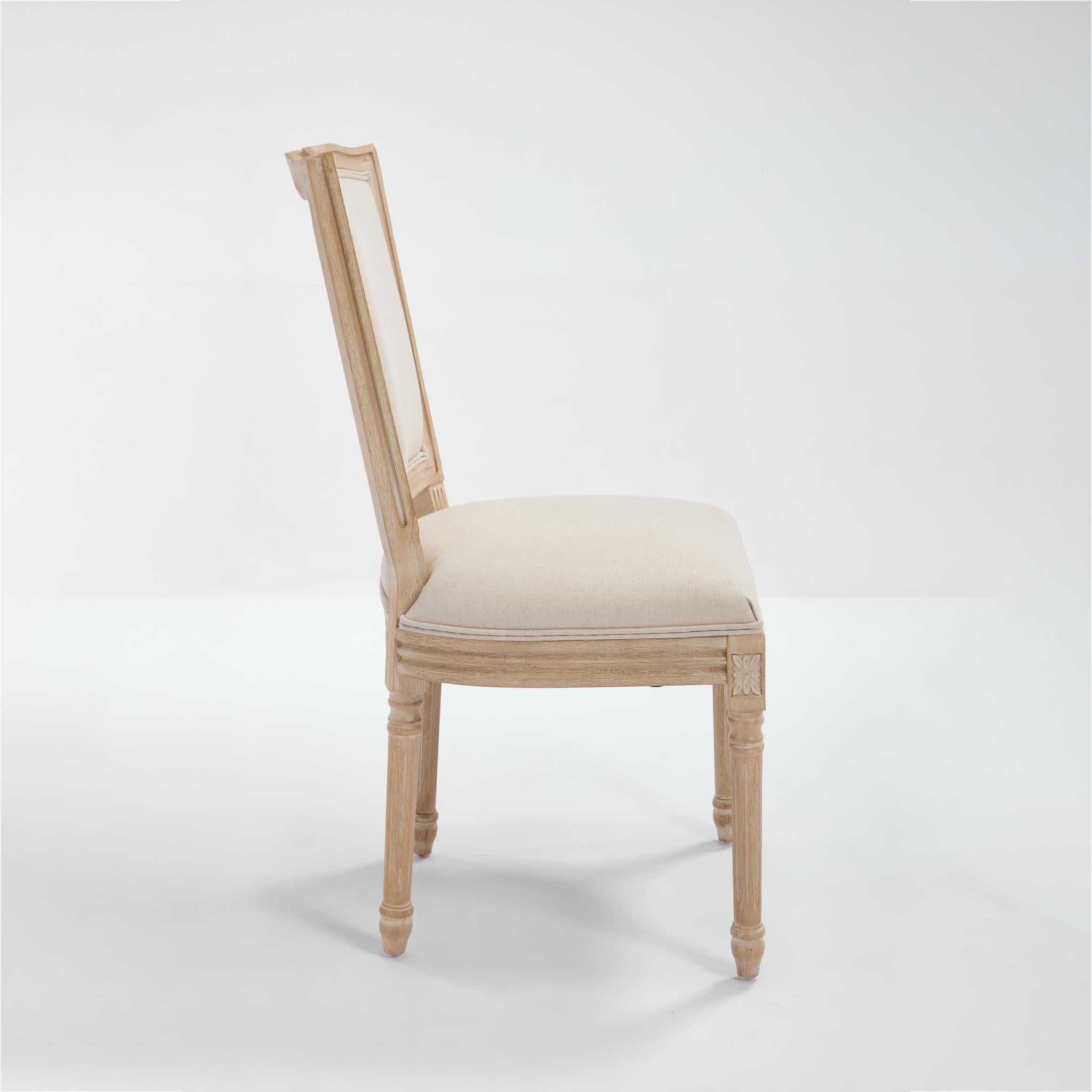 Set of Two Beige And Natural Linen And Solid Wood Dining Side Chairs