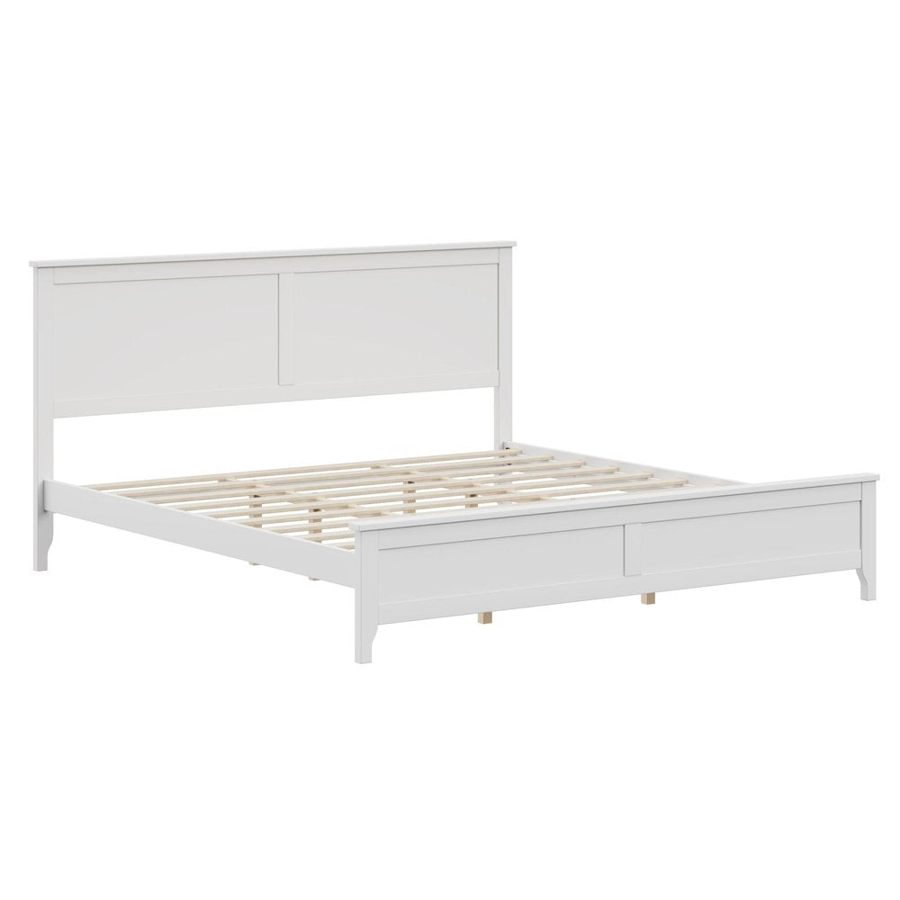 White Solid Wood King Bed Frame