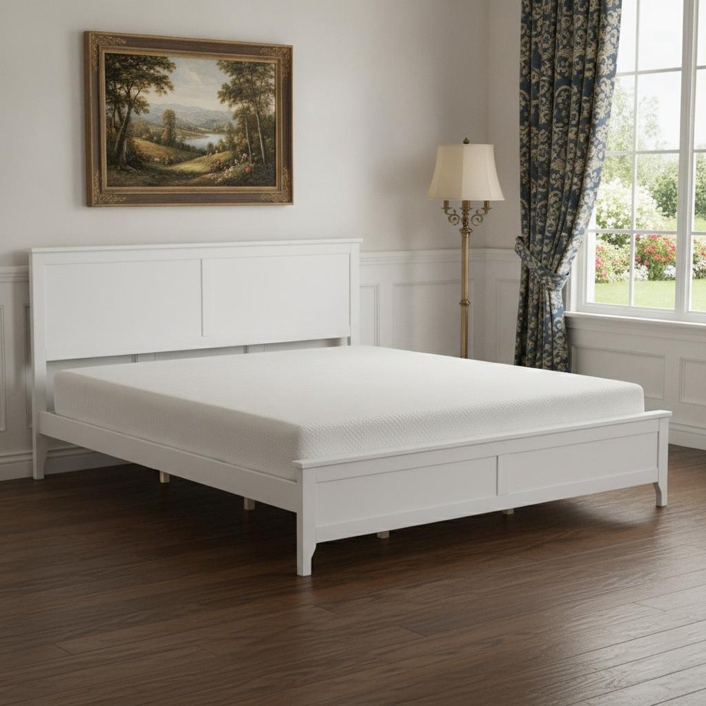 White Solid Wood King Bed Frame