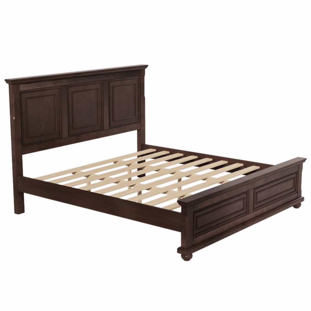 Natural Inlaid Panels Solid Wood King Bed Frame