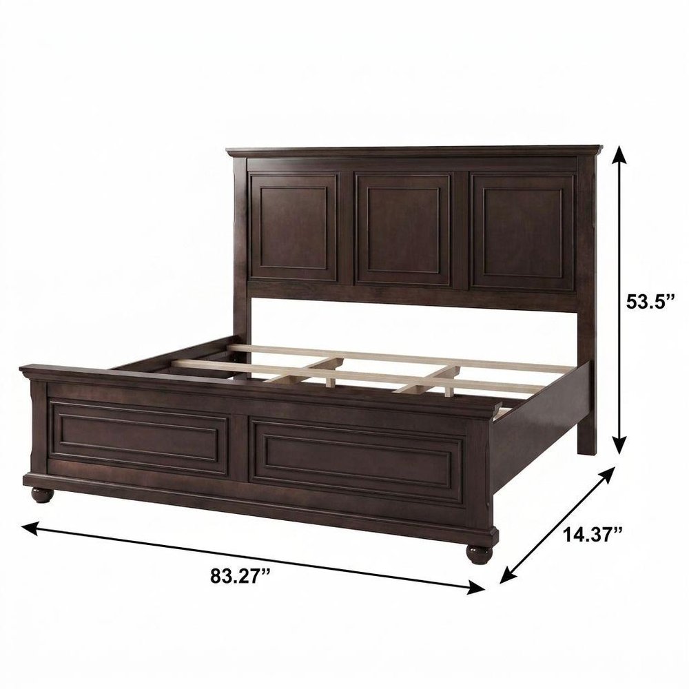 Natural Inlaid Panels Solid Wood King Bed Frame