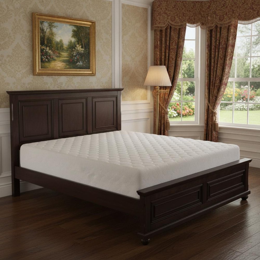 Natural Inlaid Panels Solid Wood King Bed Frame
