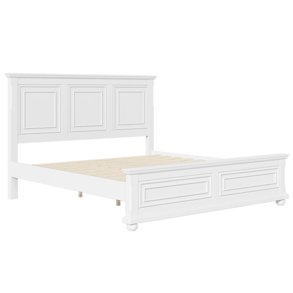 Natural Inlaid Panels Solid Wood King Bed Frame
