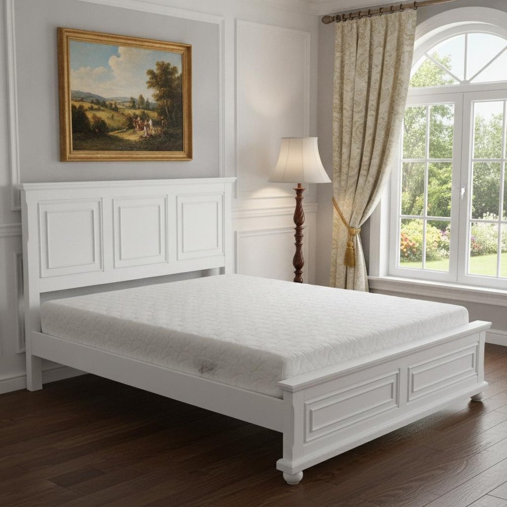 Natural Inlaid Panels Solid Wood King Bed Frame