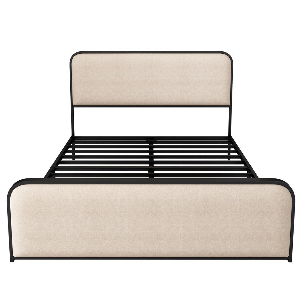 Beige Metal Queen Bed Frame