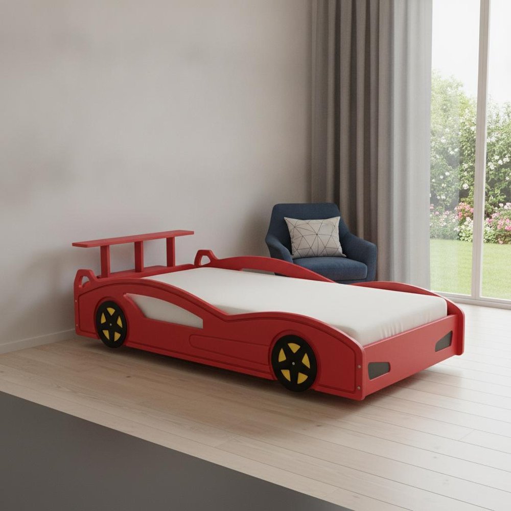 Blue And Yellow Solid Wood Twin Race Car Bed