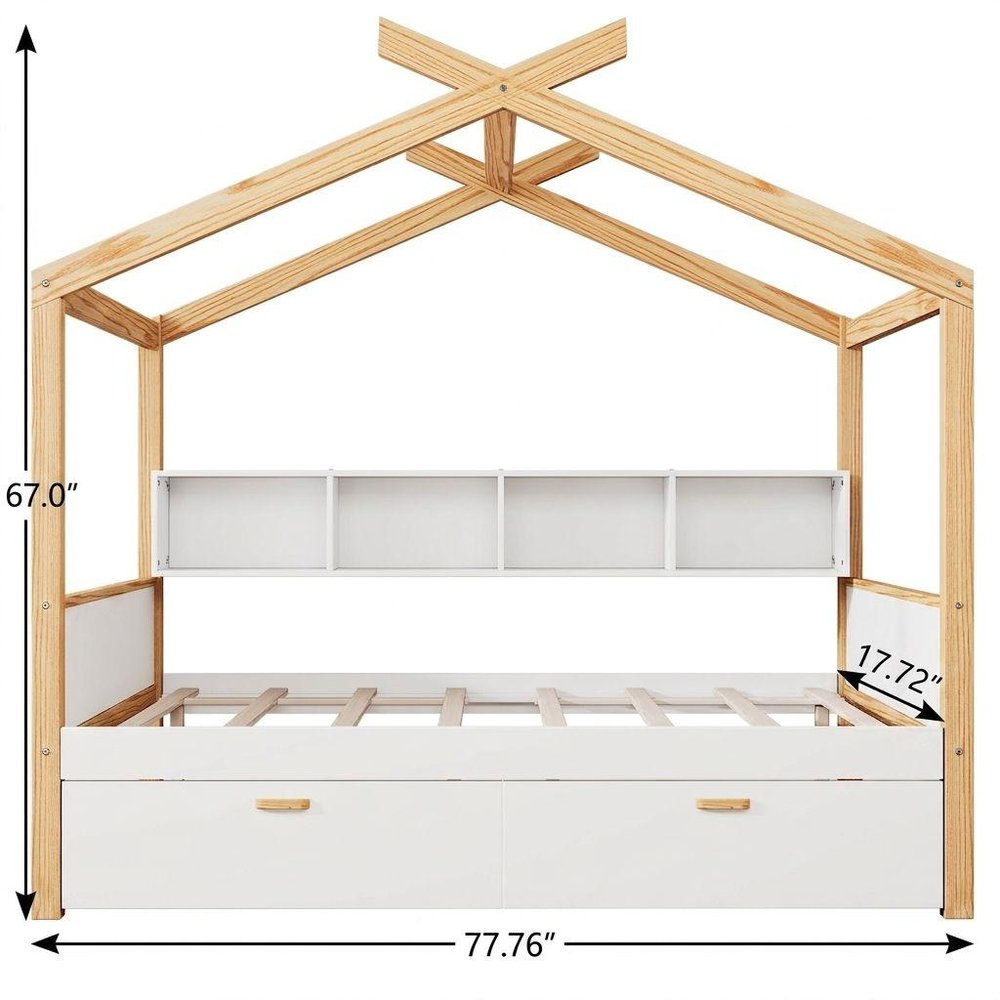 Natural And White Solid Wood Full House Bed