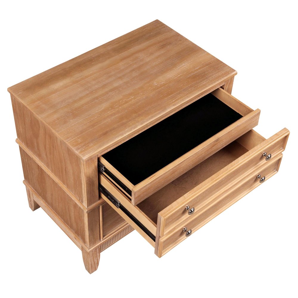 Set of Two 26" Natural Solid Wood Ribbed Texture Three Drawer Nightstand