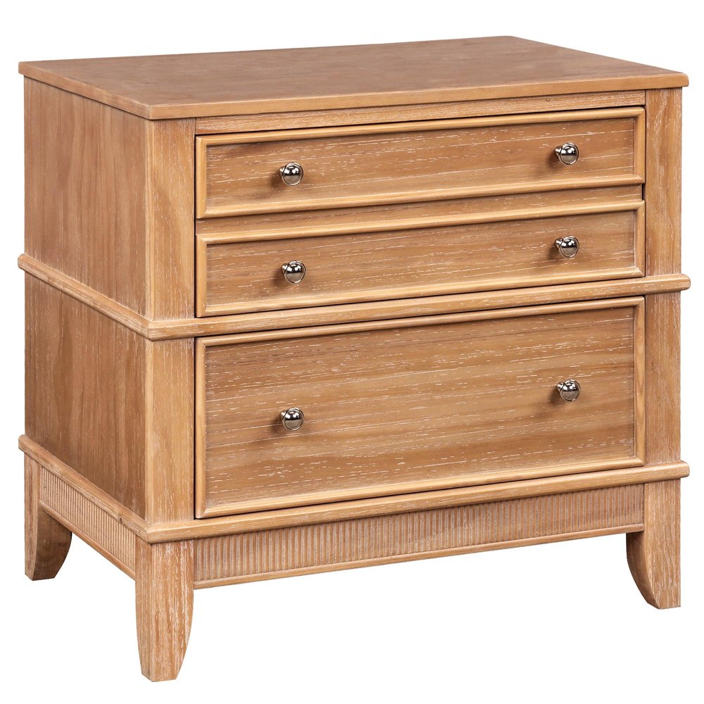 Set of Two 26" Natural Solid Wood Ribbed Texture Three Drawer Nightstand