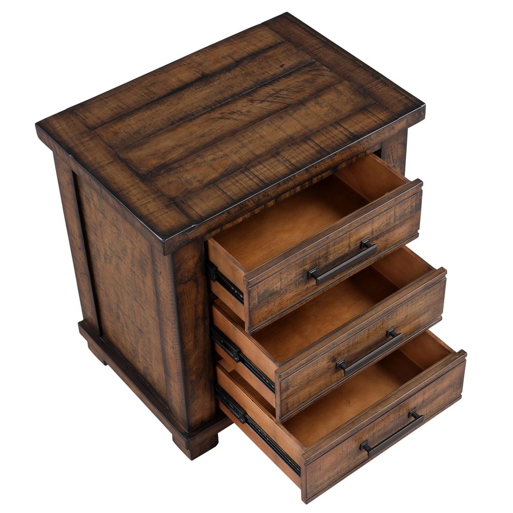 25" Natural Solid Wood Three Drawer Nightstand