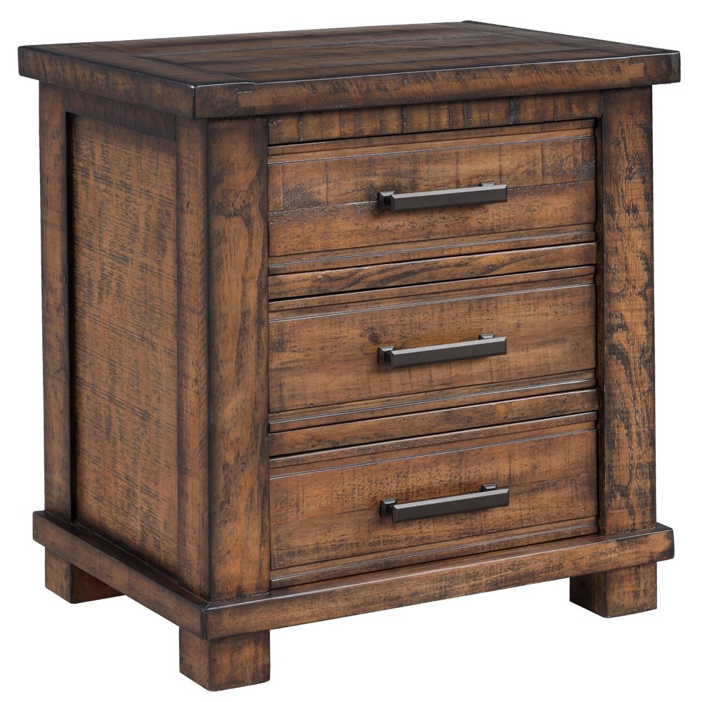 25" Natural Solid Wood Three Drawer Nightstand
