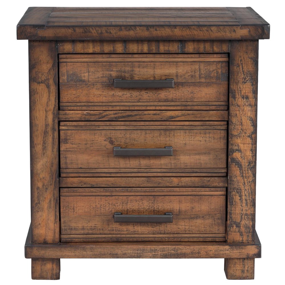 25" Natural Solid Wood Three Drawer Nightstand