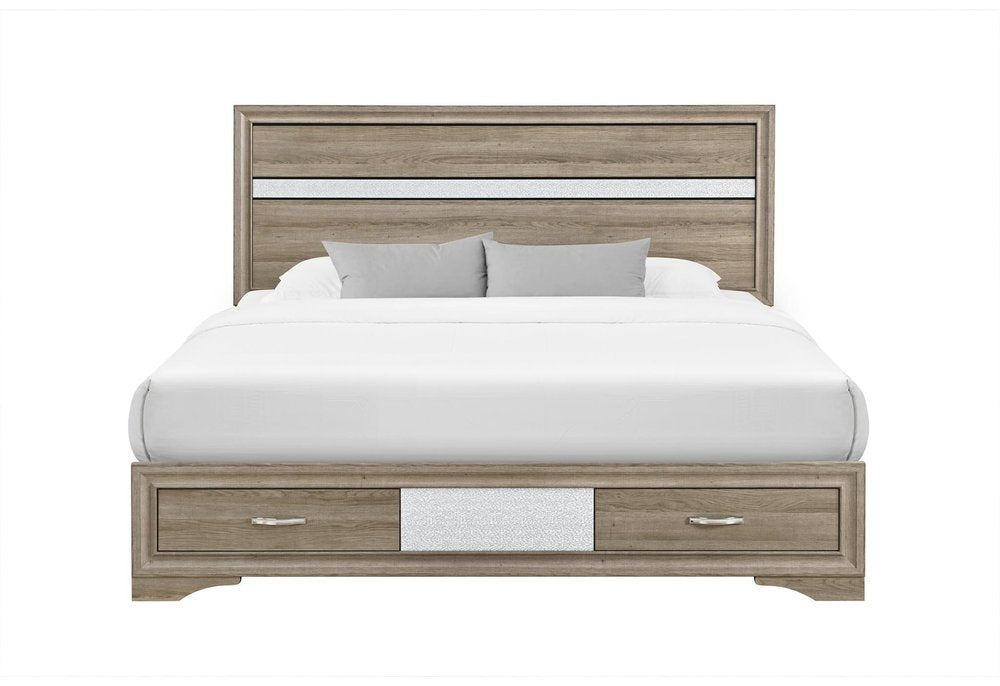 Brown Wood King Bed Frame With Drawers