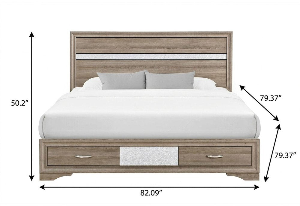 Brown Wood King Bed Frame With Drawers