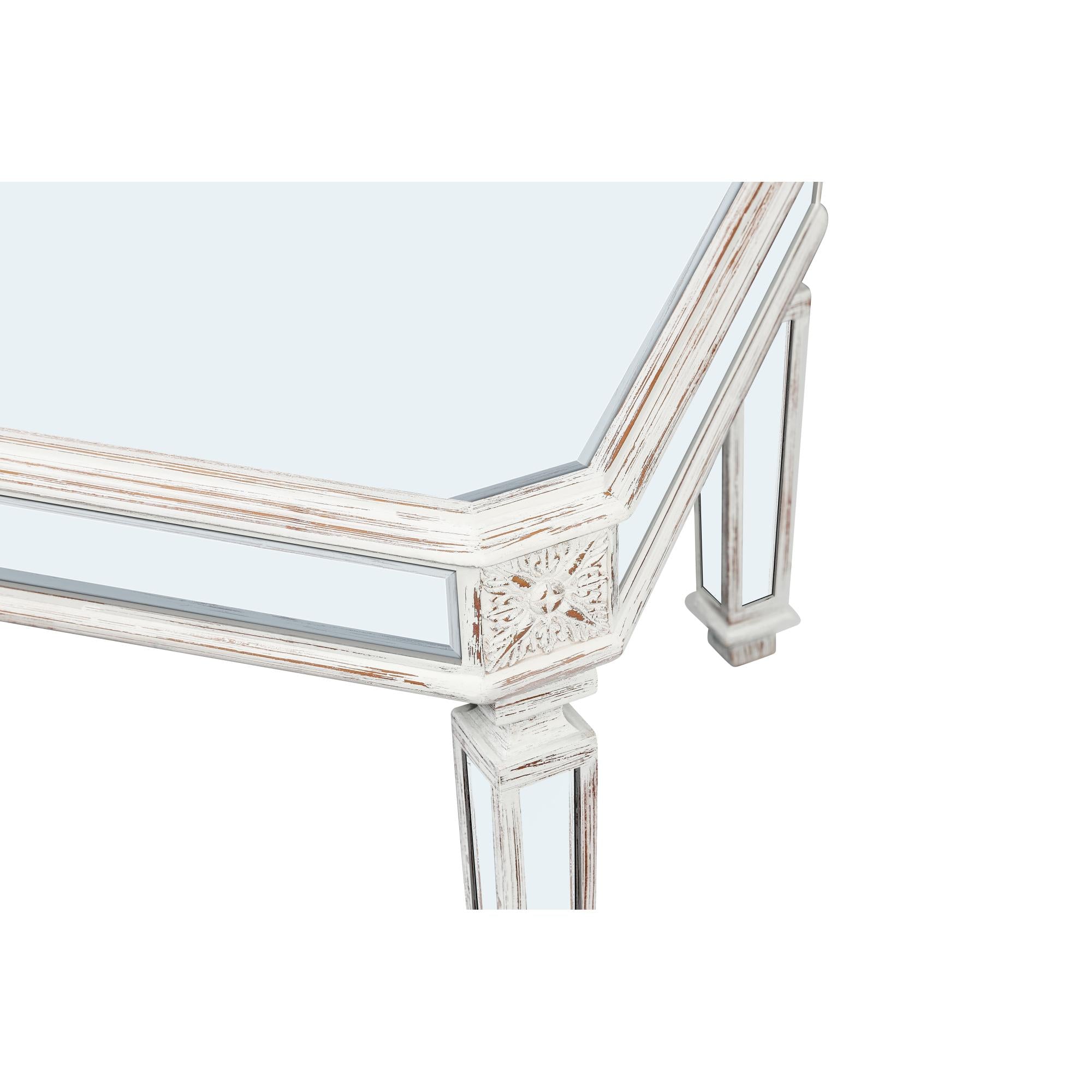 48" Silver And White Mirrored Glass And Wood Coffee Table