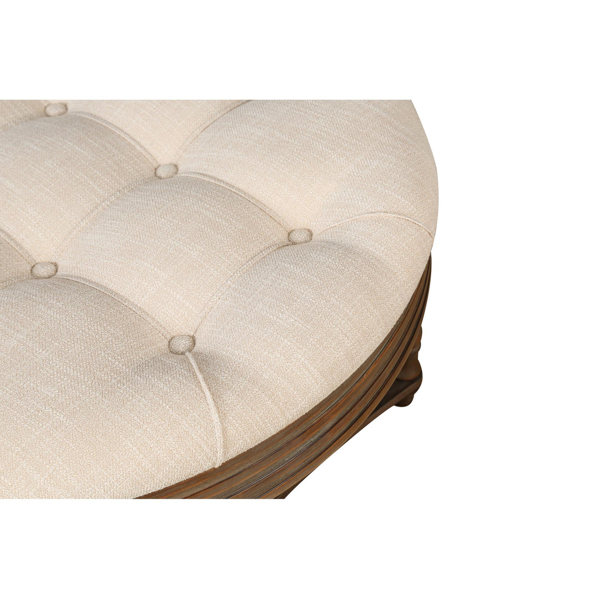 31" Beige And Natural Linen Blend Tufted Round Cocktail Ottoman With Storage