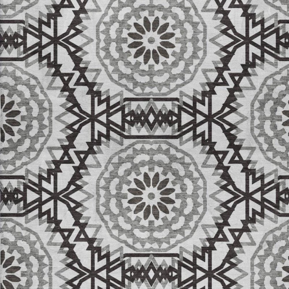 9' X 12' White And Black Floral Shag Washable Area Rug With UV Protection