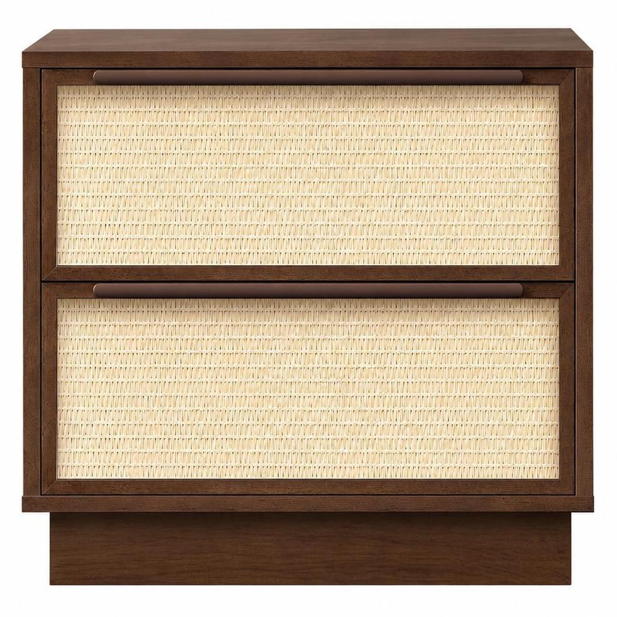 22" Walnut Wood Woven Texture Two Drawer Nightstand