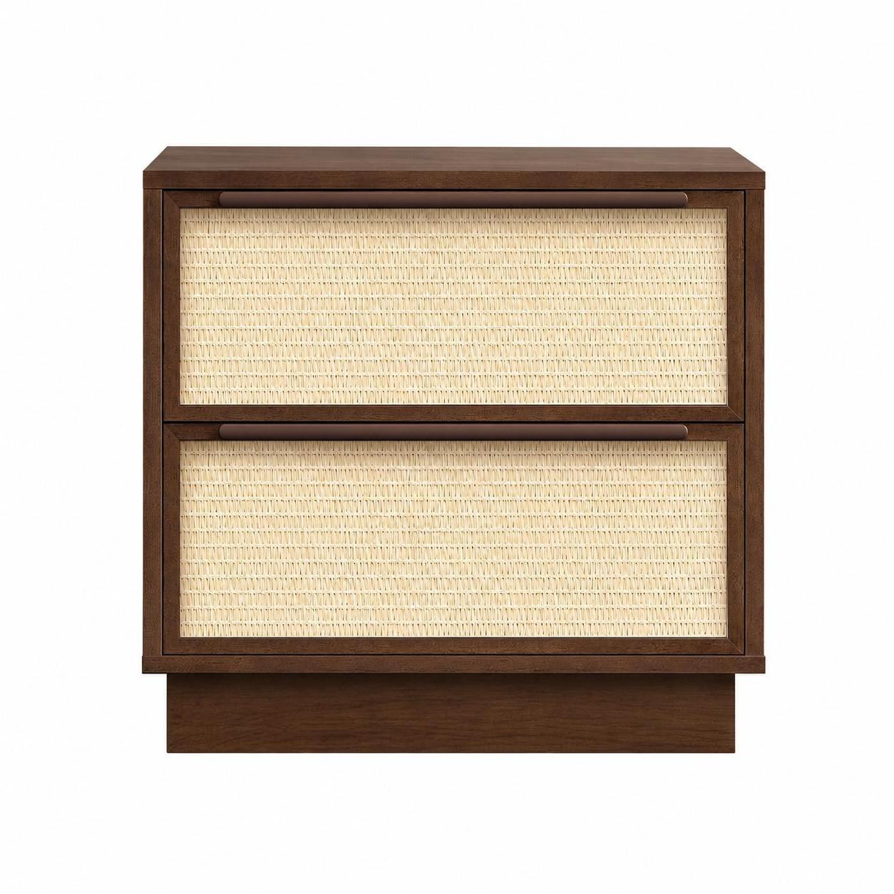 22" Walnut Wood Woven Texture Two Drawer Nightstand