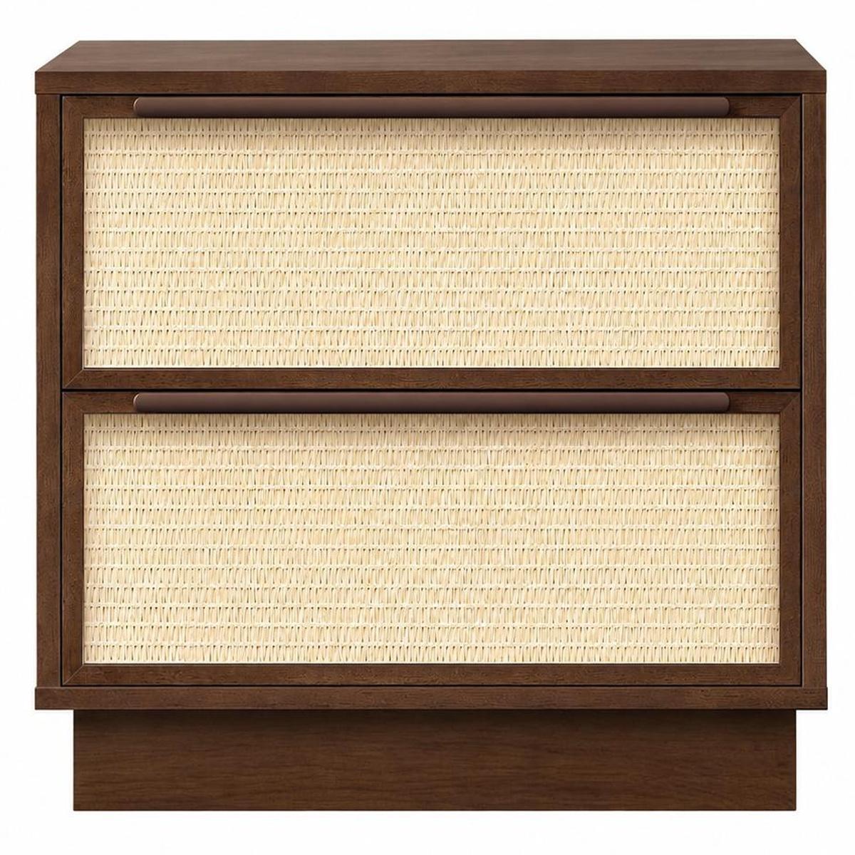 22" Walnut Wood Woven Texture Two Drawer Nightstand