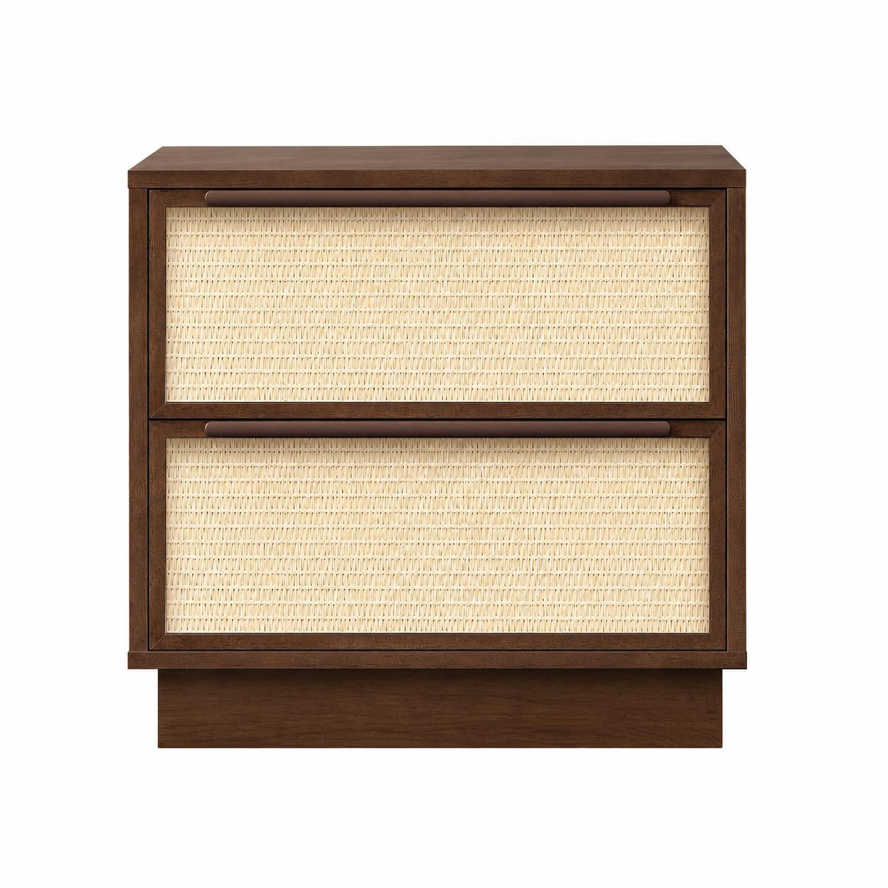 22" Walnut Wood Woven Texture Two Drawer Nightstand