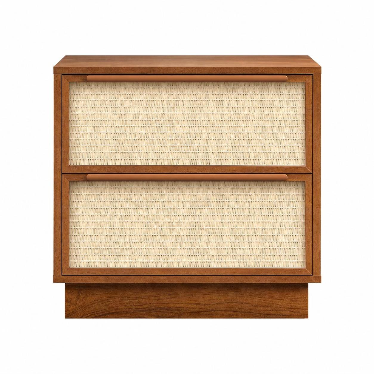 22" Oak Wood Woven Texture Two Drawer Nightstand