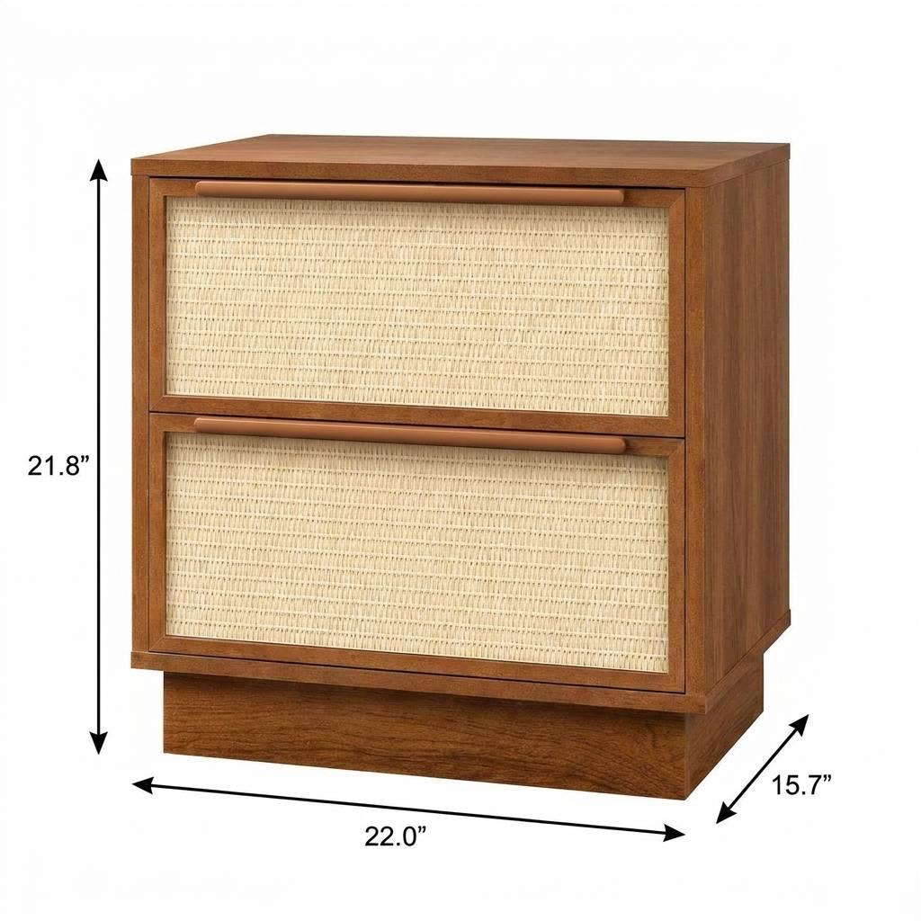 22" Oak Wood Woven Texture Two Drawer Nightstand