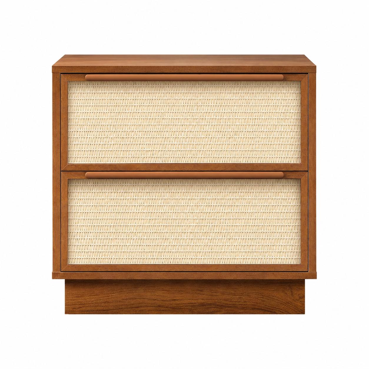 22" Oak Wood Woven Texture Two Drawer Nightstand