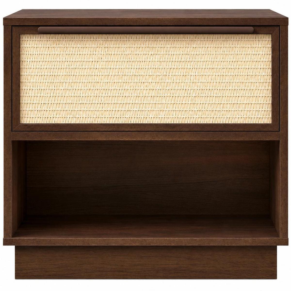 22" Walnut Wood Woven Texture One Drawer Nightstand