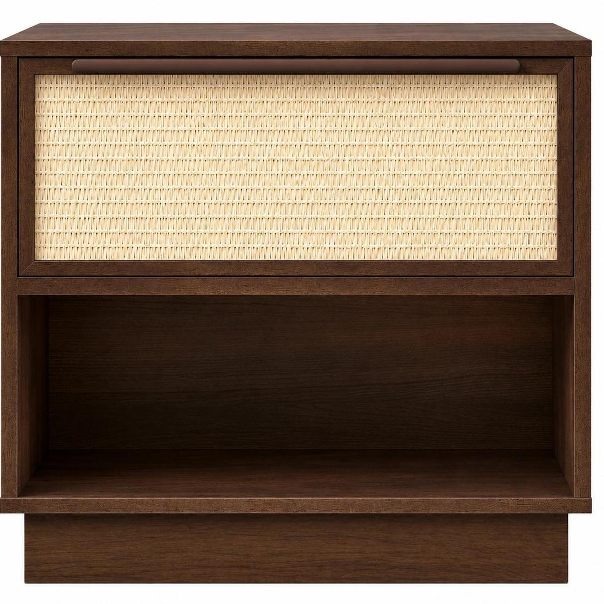 22" Walnut Wood Woven Texture One Drawer Nightstand