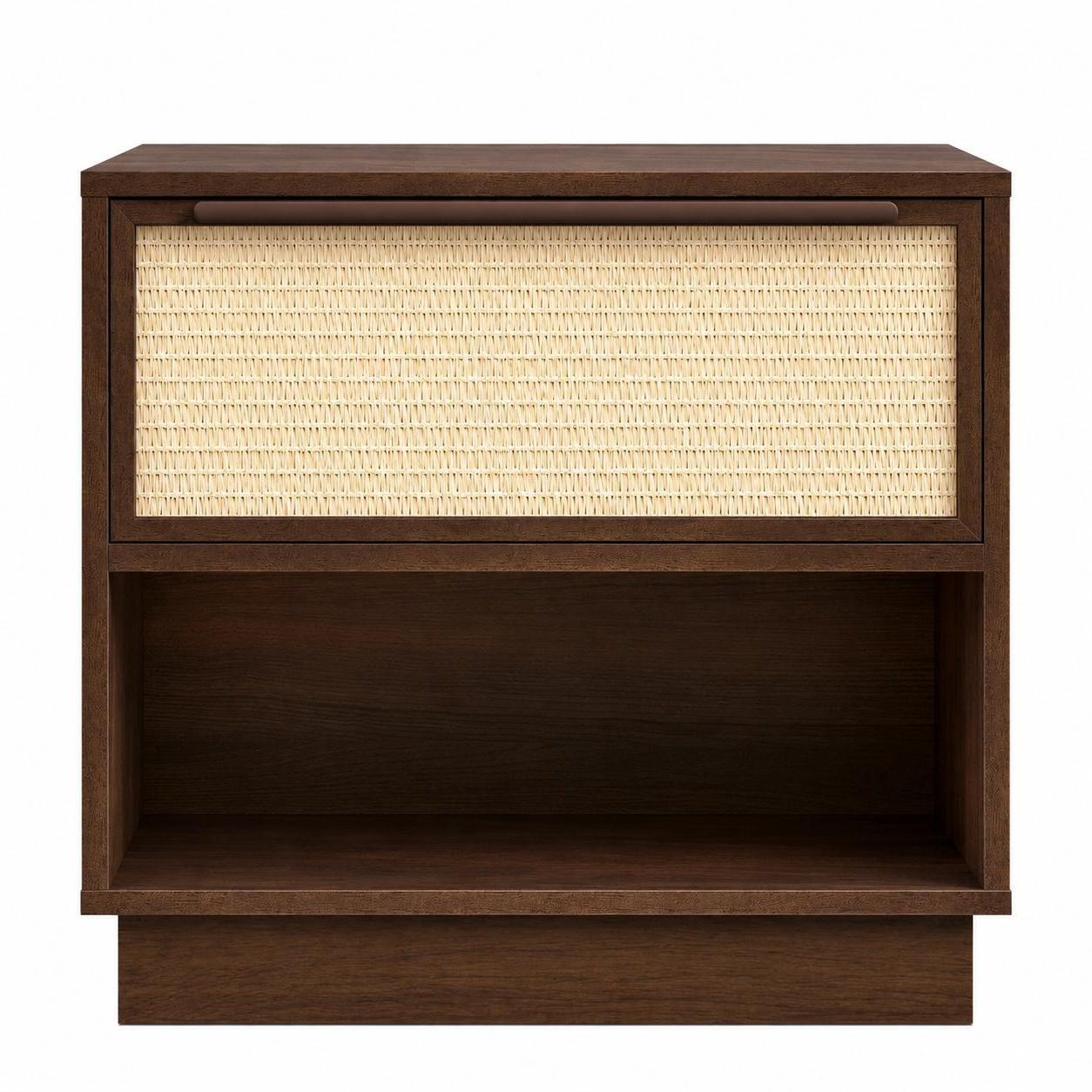 22" Walnut Wood Woven Texture One Drawer Nightstand